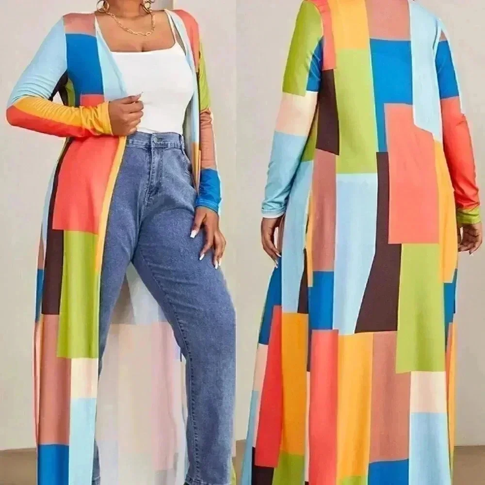 Colorblock Long Duster Cardigan - Multi - Picture 3 of 5